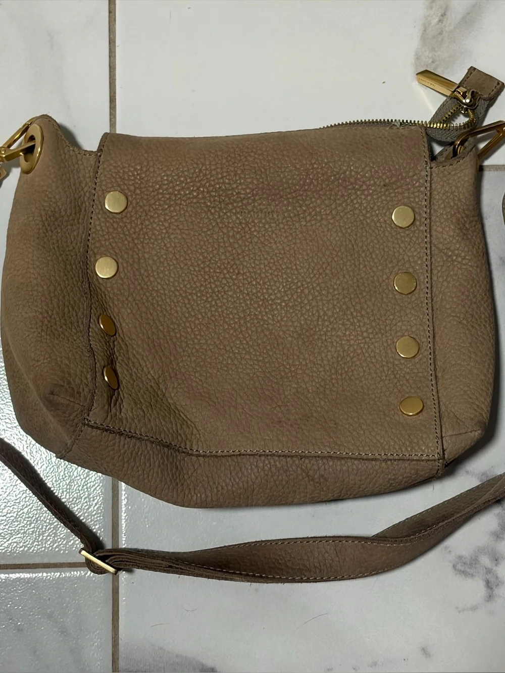 Hammitt Bryant Medium Grey Natural Leather Crossbody Bag Gold